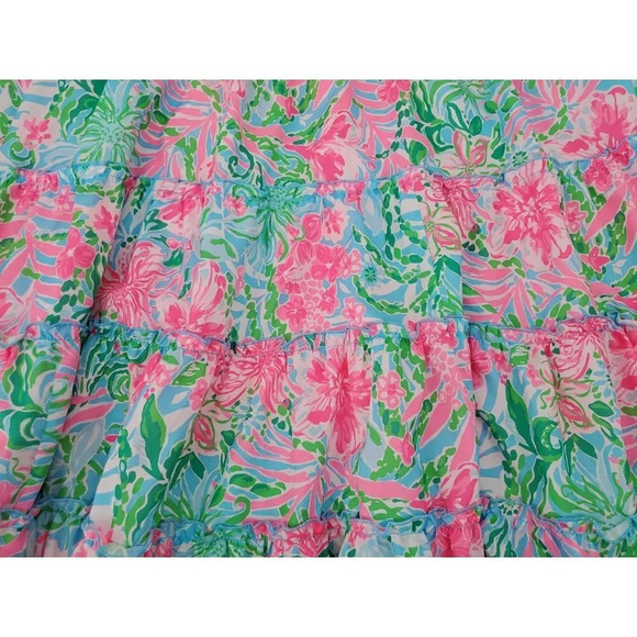 Lilly Pulitzer Deavan Midi Skirt Amalfi Blue Pink Leaf it Wild Size Large NWT - Picture 7 of 9